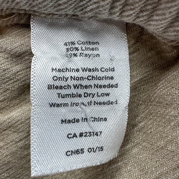 Talbots Linen Pants Elastic Drawstring Waist Pockets Zip Wide Leg Cream 16 38x31 - Picture 3 of 4